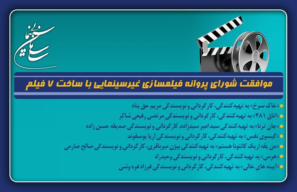 موافقت شورای پروانه فیلمسازی غیرسینمایی با ساخت ۷ فیلم‌